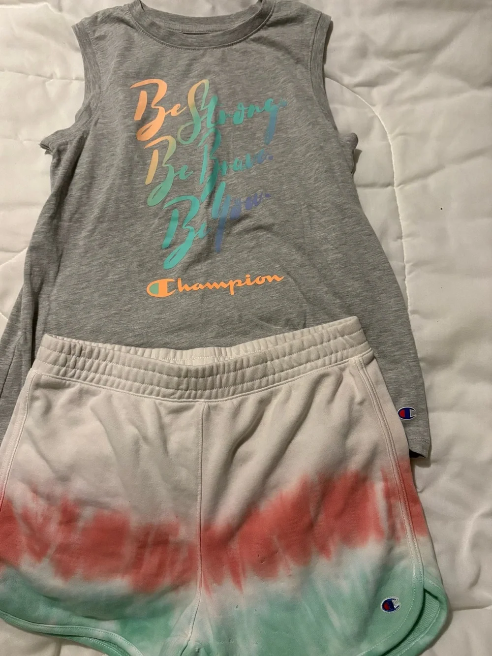 Champion Gray Tank & Coral-Mint Ombre Shorts Set